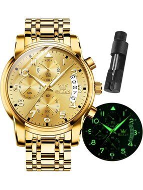 Olevs Men's All Gold Multifunction Waterproof Luminous Chronograph Wrist Watch